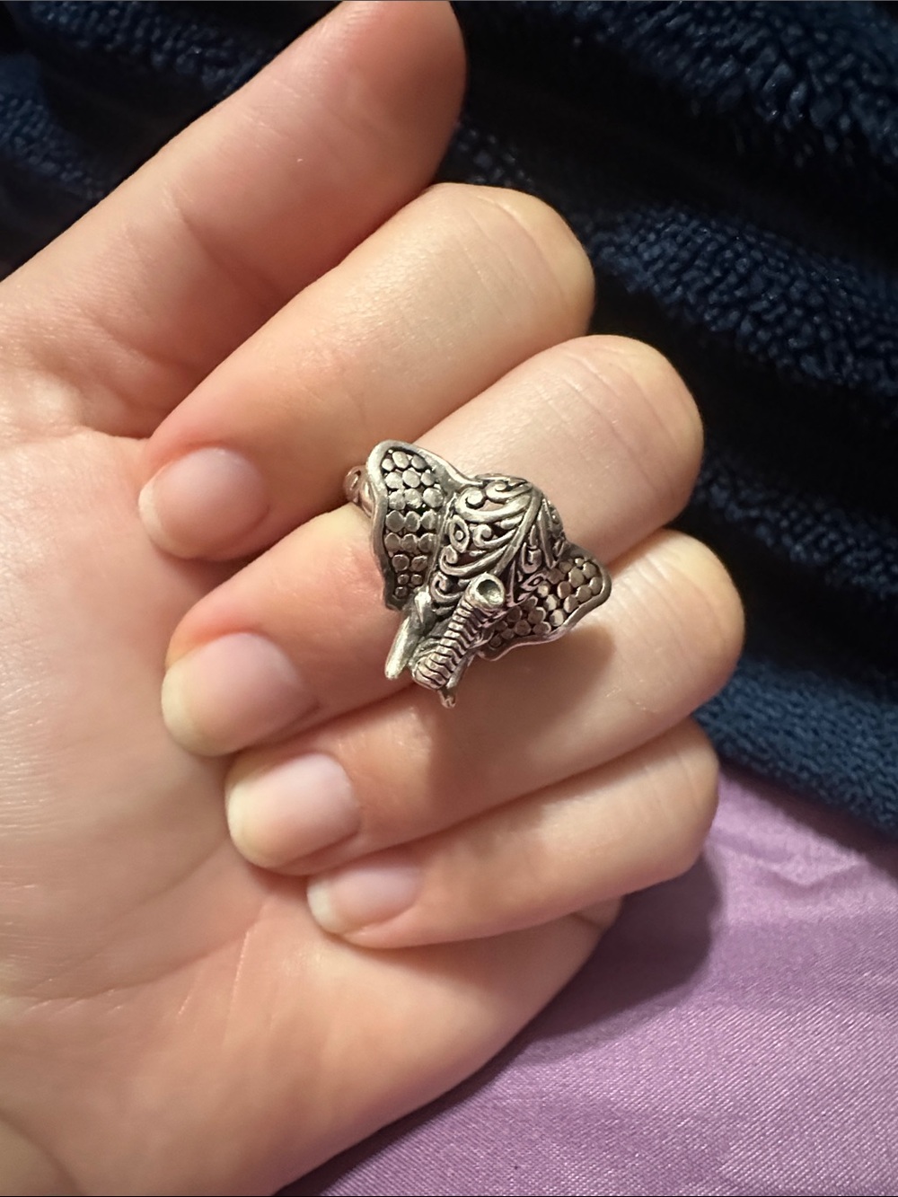 Silver-Tone Sculpted Elephant Statement Ring - Women's Accessory
